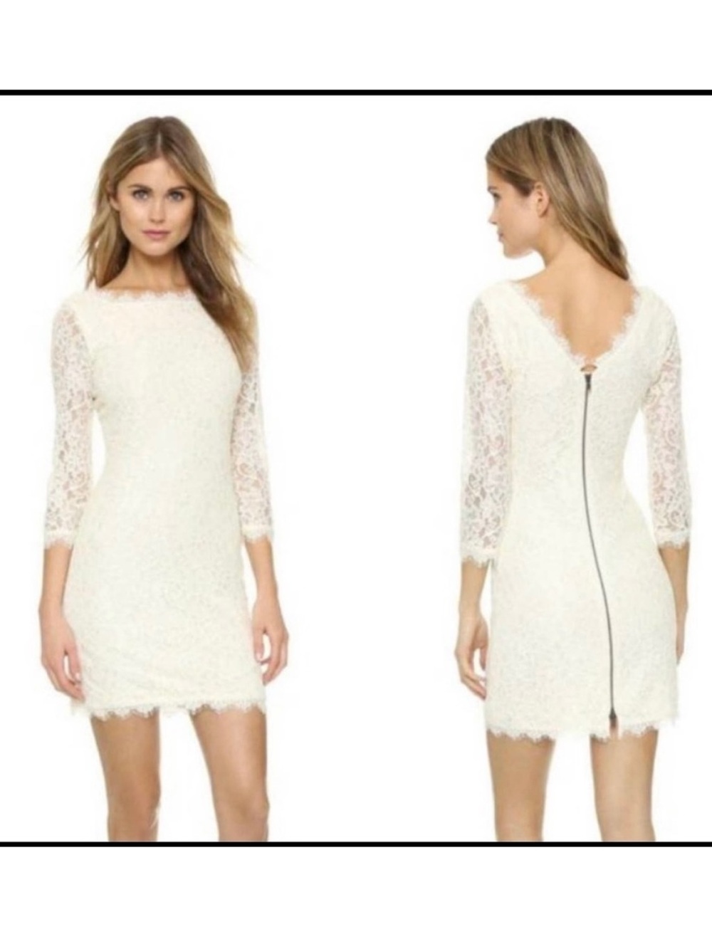 DIANE VON FURSTENBERG Zarita Cream Ivory Lace Sheath Dress Zipper Party Event S